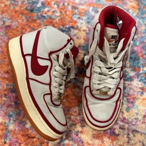 Nike Air Force 1 High '07 LV8, with a "Sail/Gym Red-Black W/O Ankle Strap